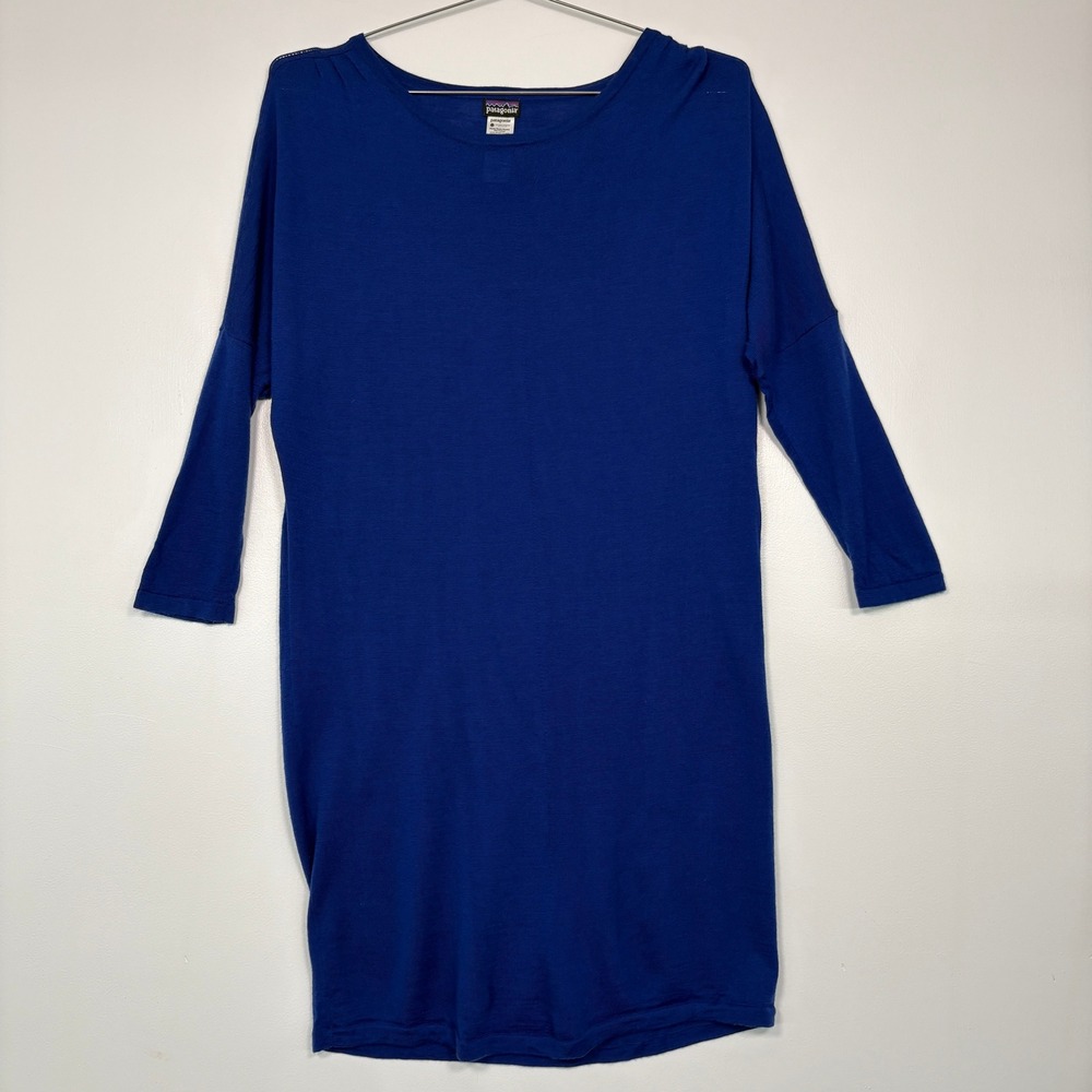 Patagonia Women Sweater Dress Medium Blue 100% Merino Wool Long Sleeve ScoopNeck